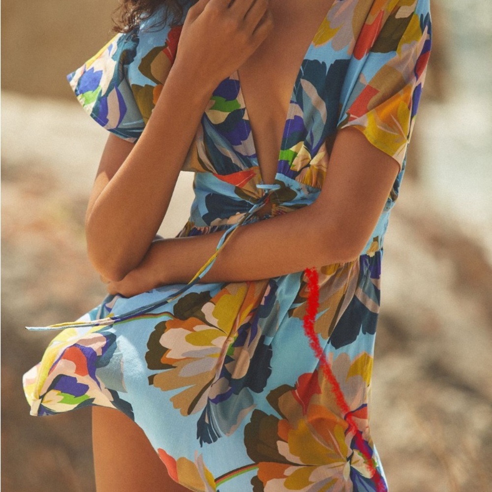 NEW Anthropologie Blue Floral Swim Coverup - Picture 4 of 7